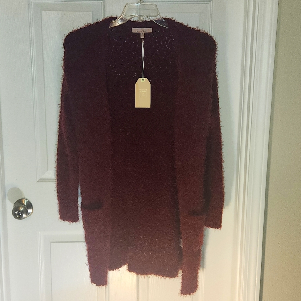 Love Tree  Women Burgundy Open Front Cardigan Size S Sweater